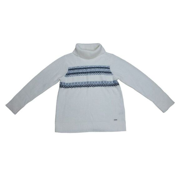 Calvin Klein Cream Knit Pullover Cowl Neck Sweater Ribbed Gray Diamond Stripe - Picture 1 of 10